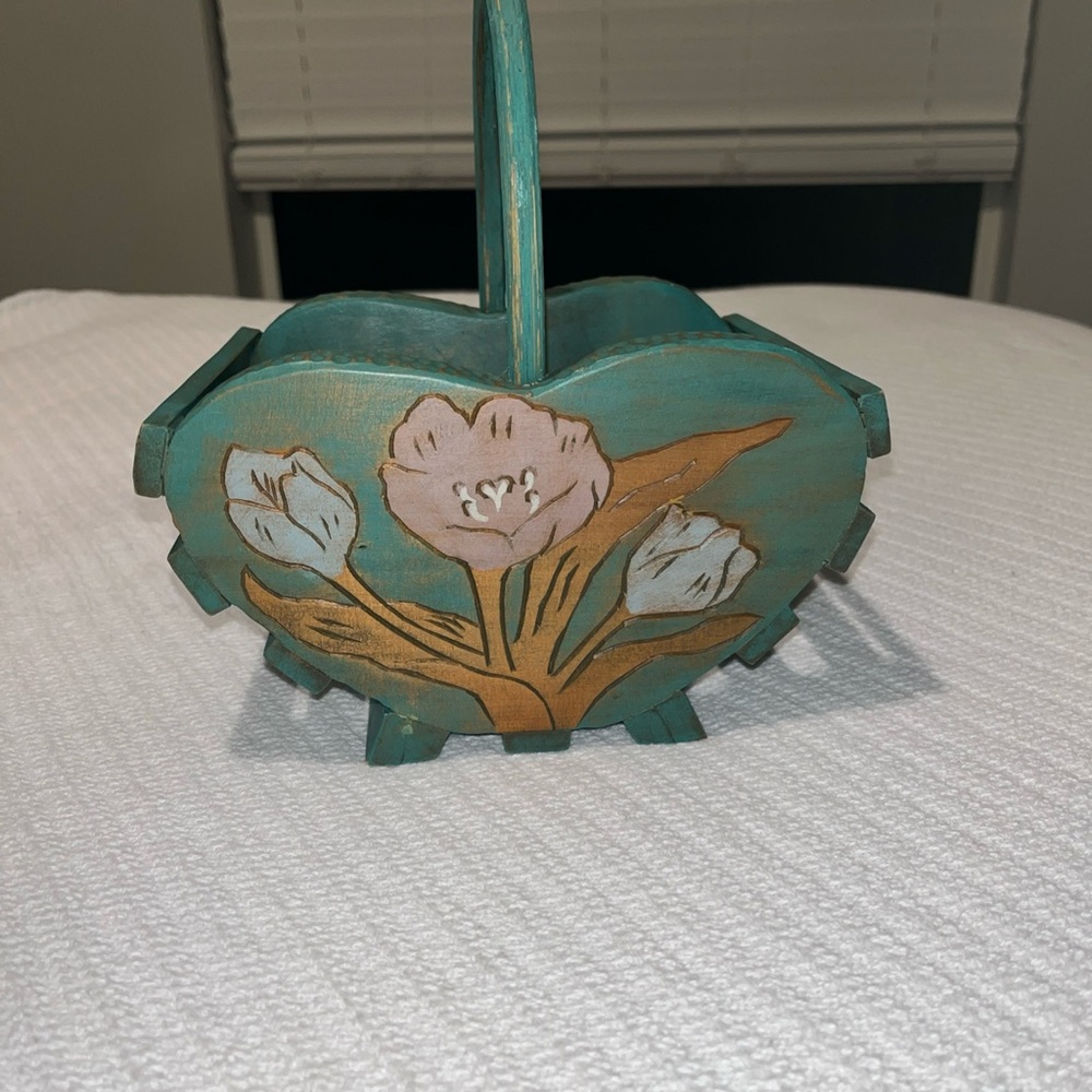 Green Floral Wooden Basket